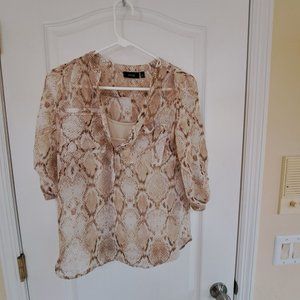 Sheer Snake Print 1/2 sleeve top XS, connected cami